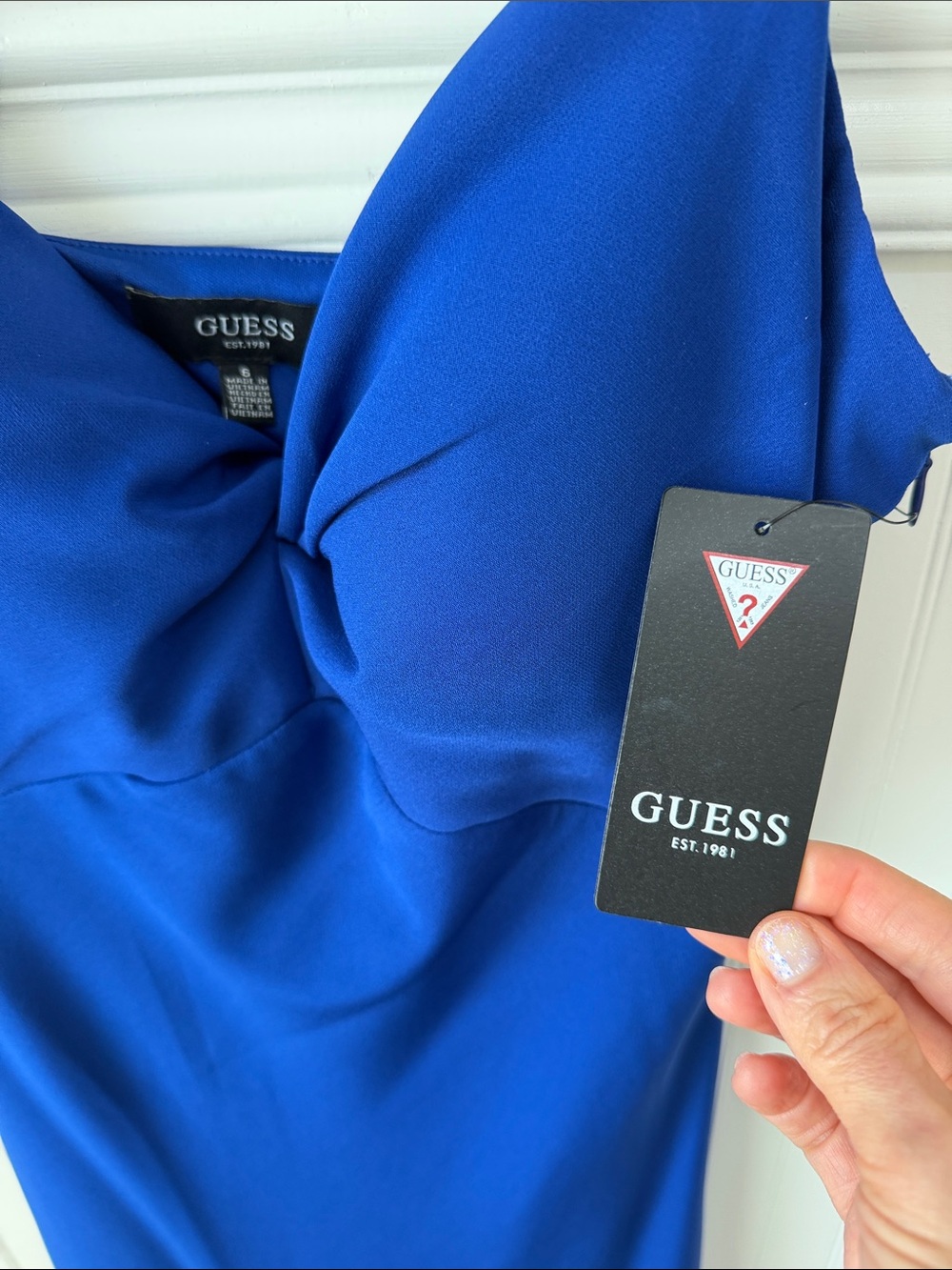 NWT Guess Royal Blue sleek Spaghetti-Strap Size 6  Midi Dress - Picture 3 of 12